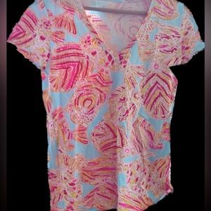 Lilly Pulitzer Michele V-Neck Short Sleeve Top Shirt Women's Small Stretch